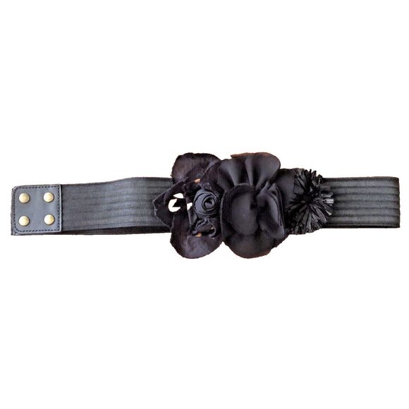 J.Crew Size M/L Rosette BELT Black Wide Elastic Grunge Punk Gothic - Picture 5 of 7